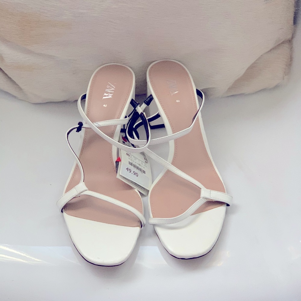 Zara White Strappy Heeled Sandal Sz 40